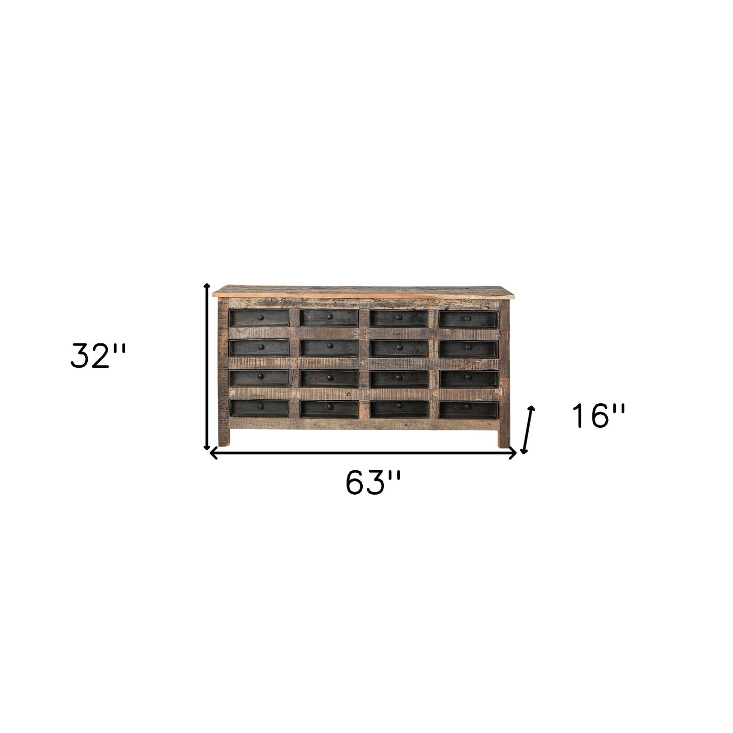 Brown & Black Solid Wood 16 Drawer Sideboard