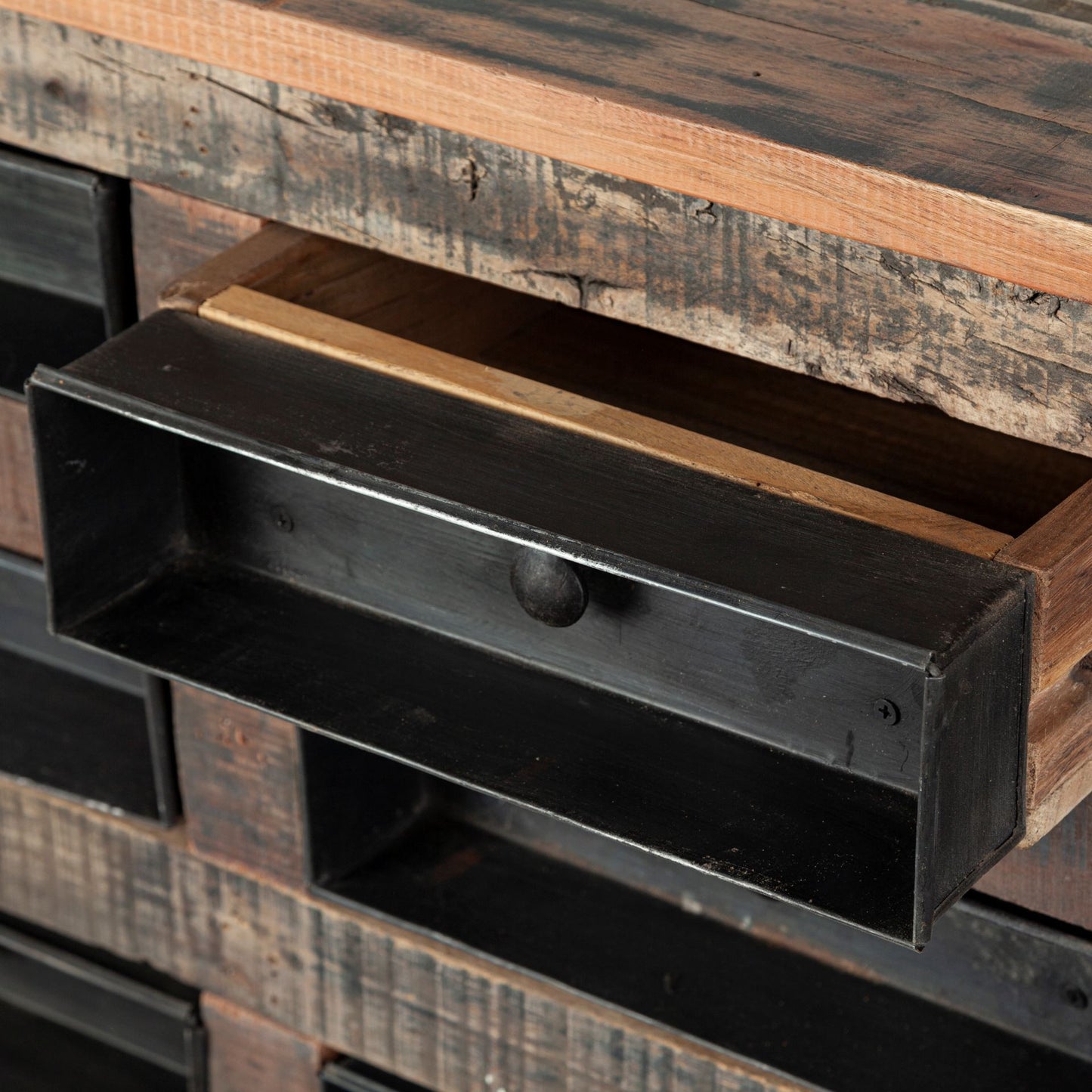 Brown & Black Solid Wood 16 Drawer Sideboard