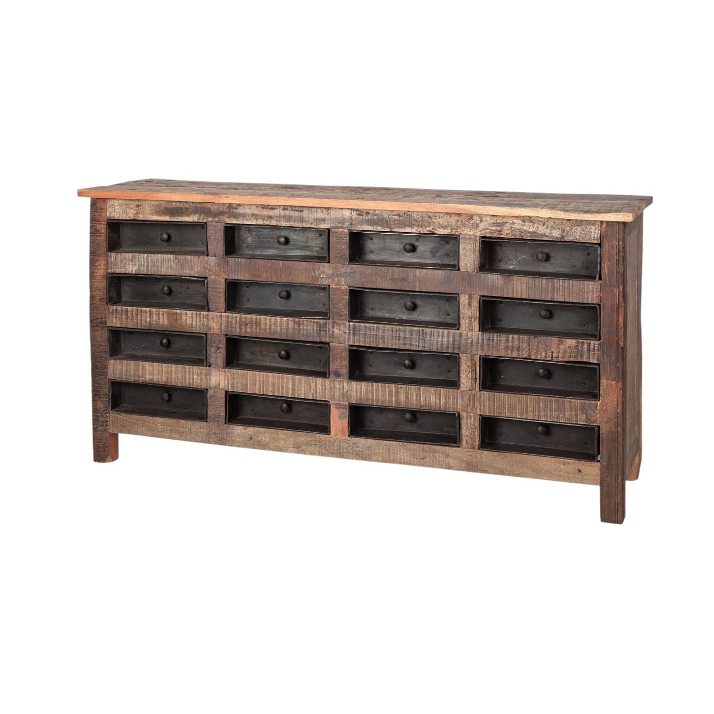 Brown & Black Solid Wood 16 Drawer Sideboard