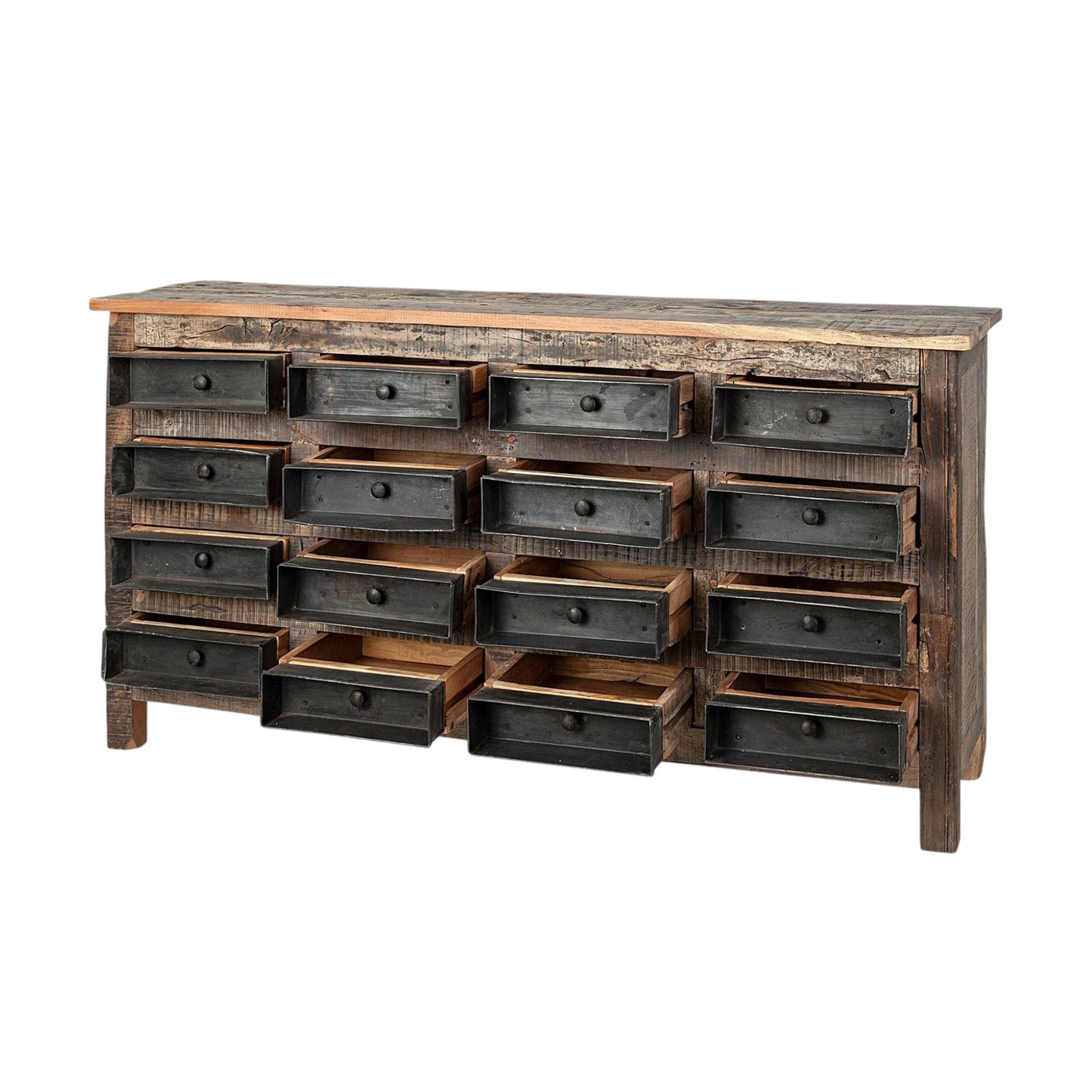 Brown & Black Solid Wood 16 Drawer Sideboard
