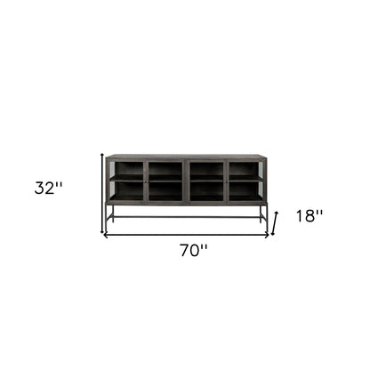 Black Solid Wood Sideboard w/ 4 Glass Doors