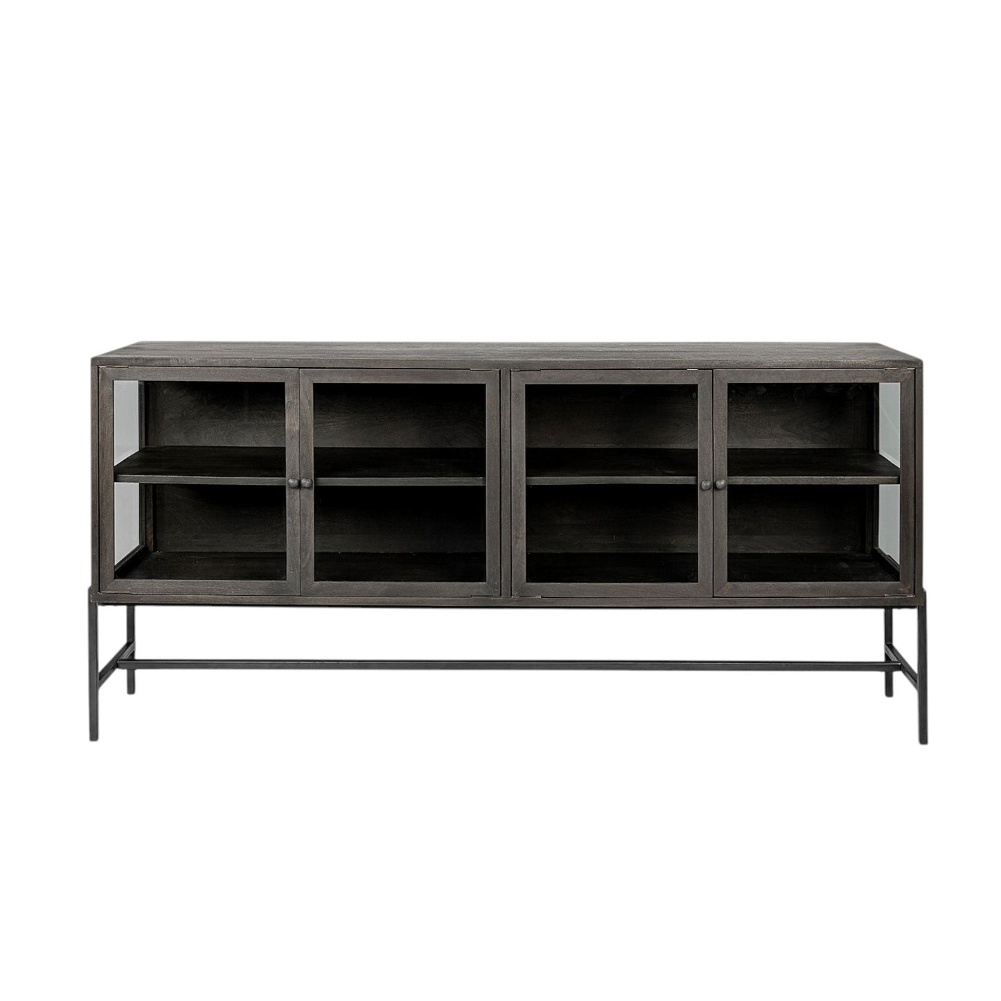 Black Solid Wood Sideboard w/ 4 Glass Doors