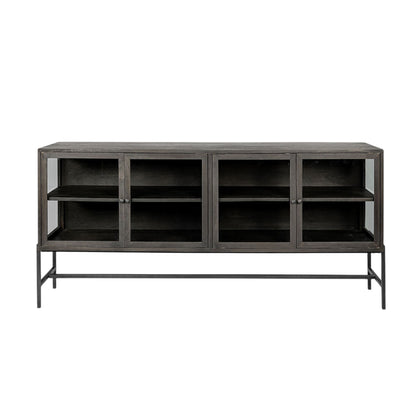 Black Solid Wood Sideboard w/ 4 Glass Doors
