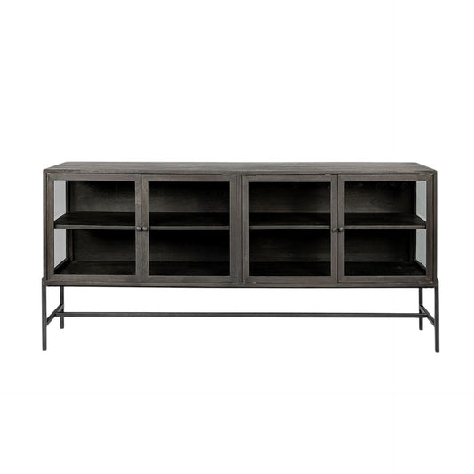 Black Solid Wood Sideboard w/ 4 Glass Doors