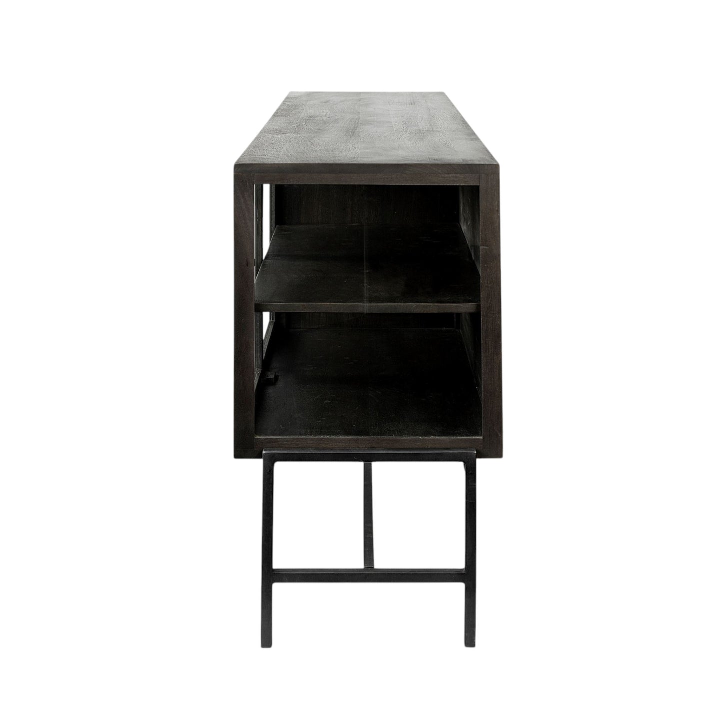 Black Solid Wood Sideboard w/ 4 Glass Doors