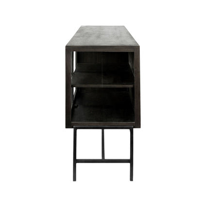 Black Solid Wood Sideboard w/ 4 Glass Doors