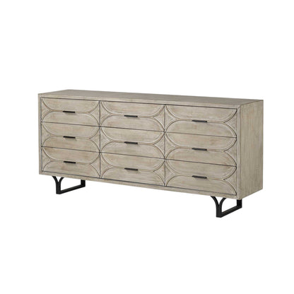 Light Brown Solid Wood 9 Drawer Sideboard