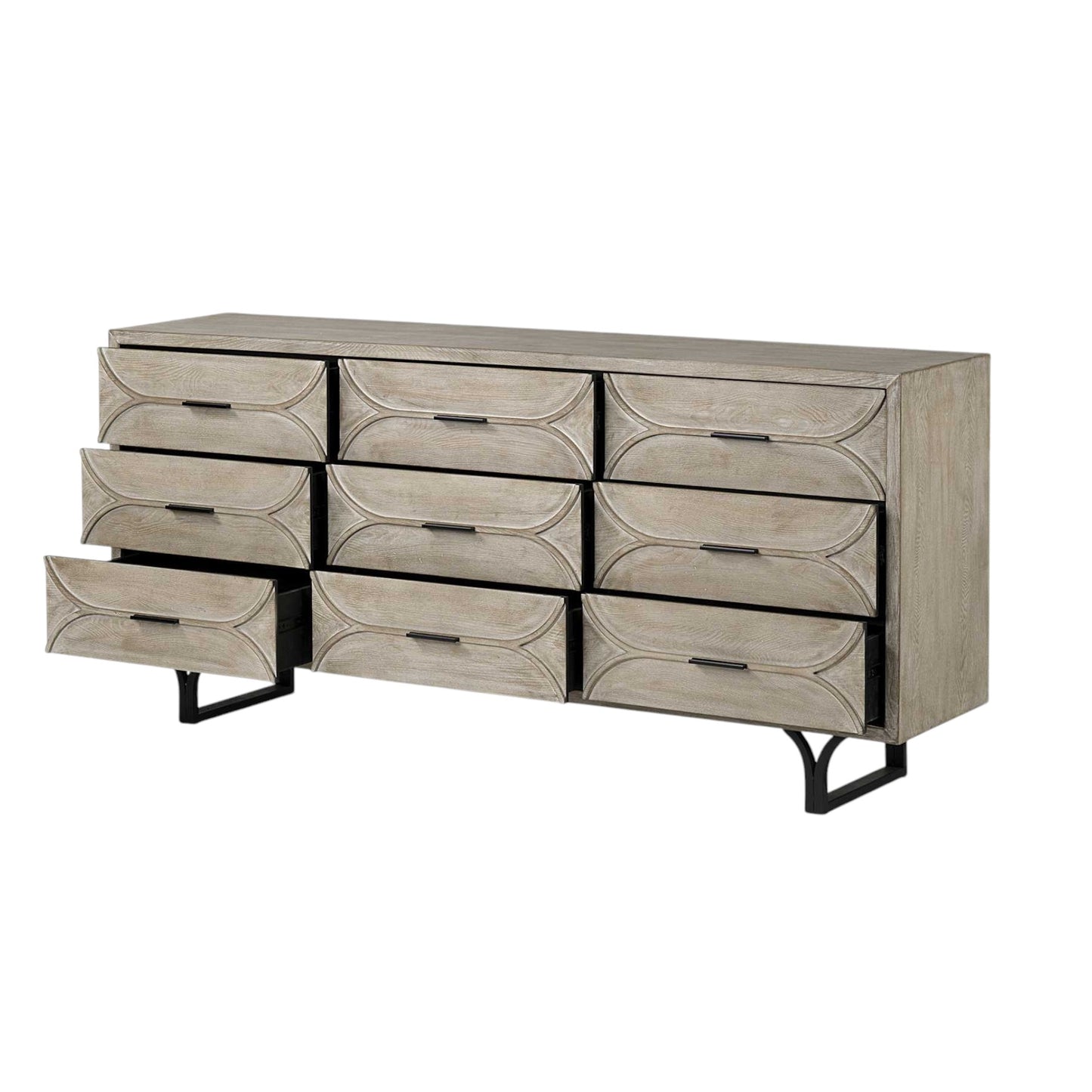 Light Brown Solid Wood 9 Drawer Sideboard