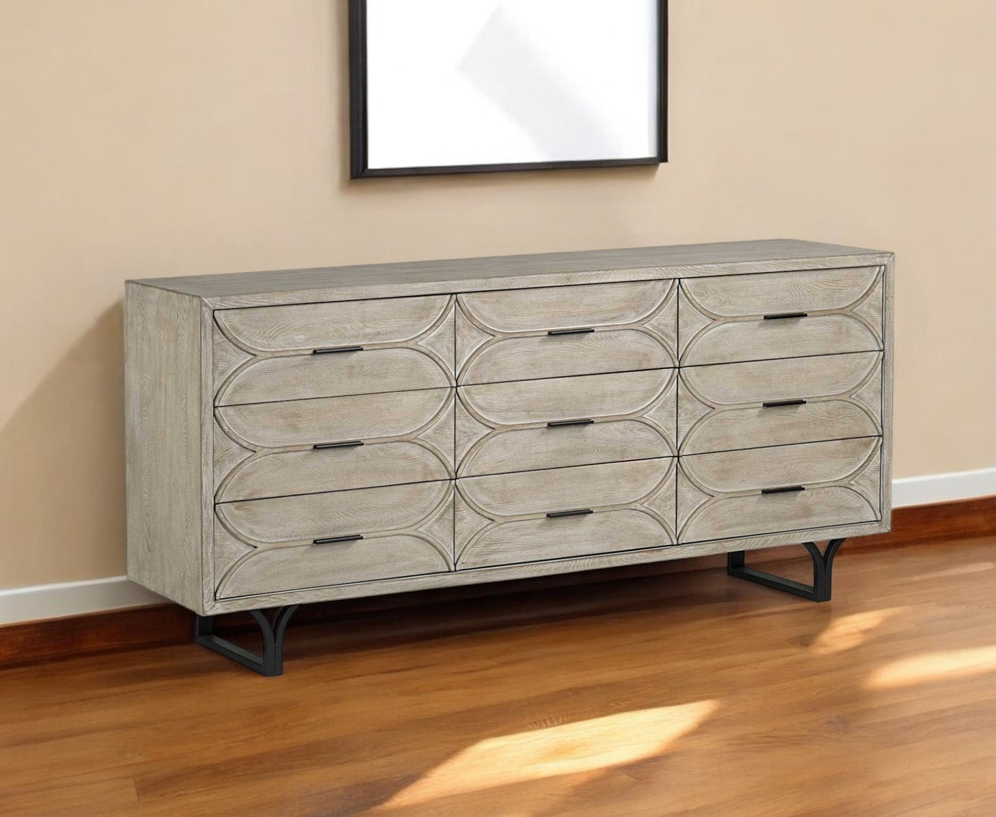 Light Brown Solid Wood 9 Drawer Sideboard