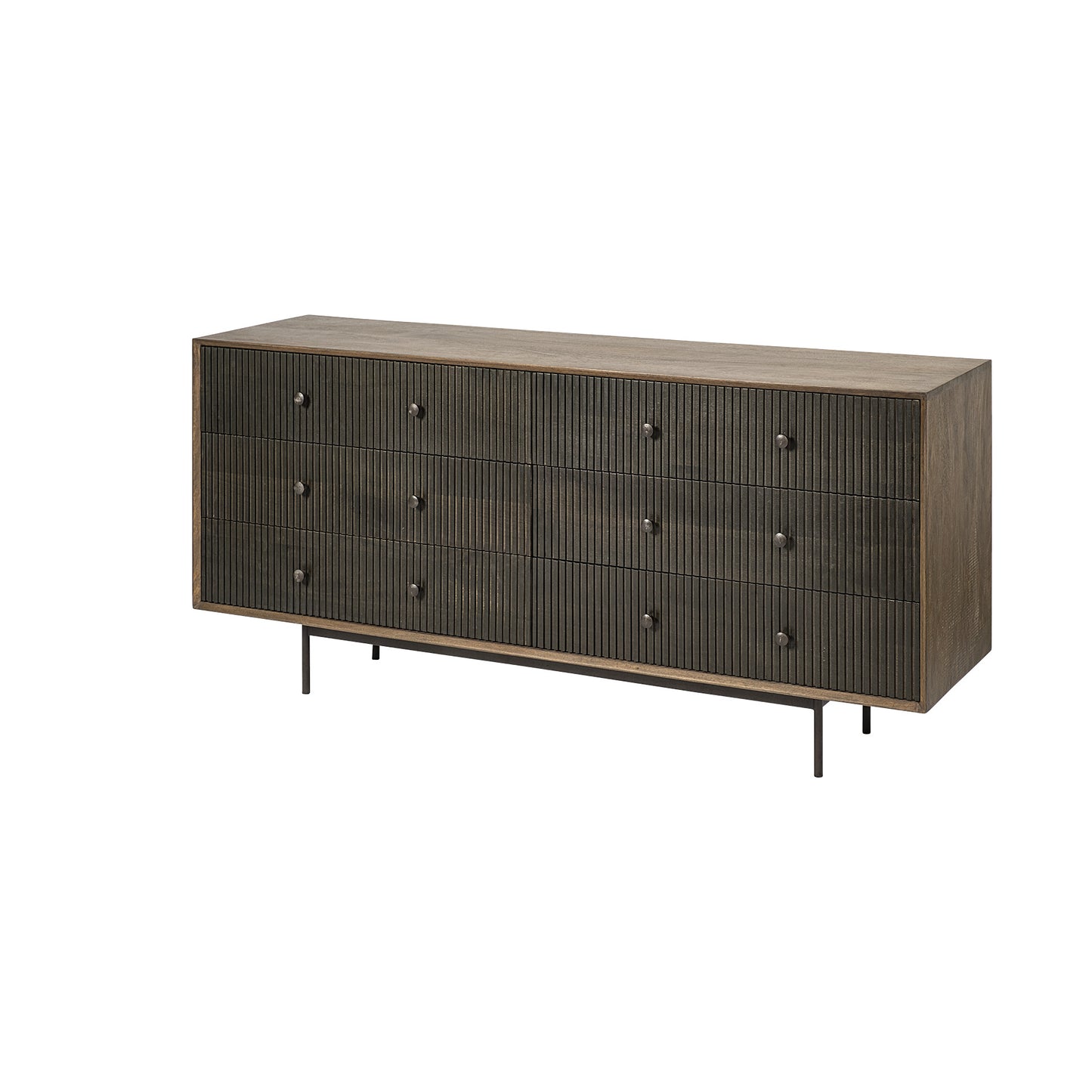 Brown & Black Solid Wood 6 Drawer Sideboard