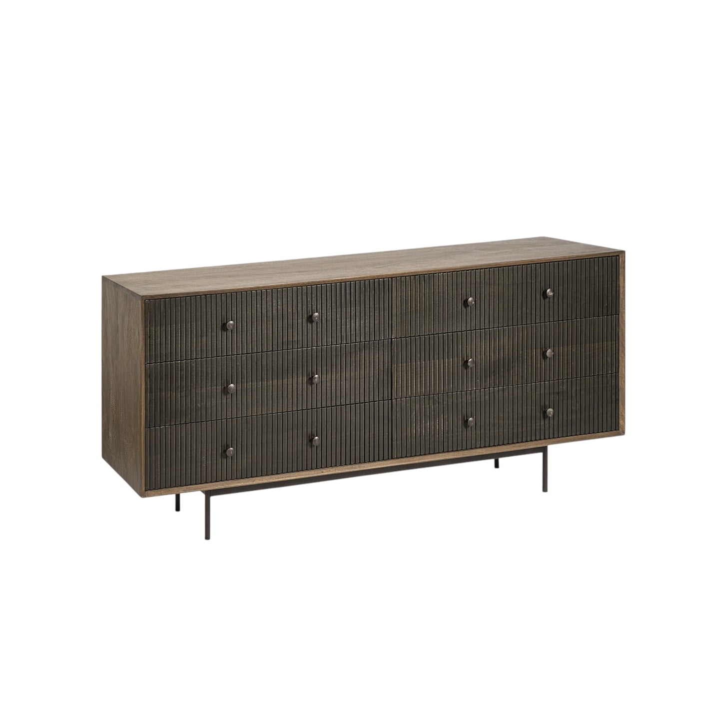 Brown & Black Solid Wood 6 Drawer Sideboard