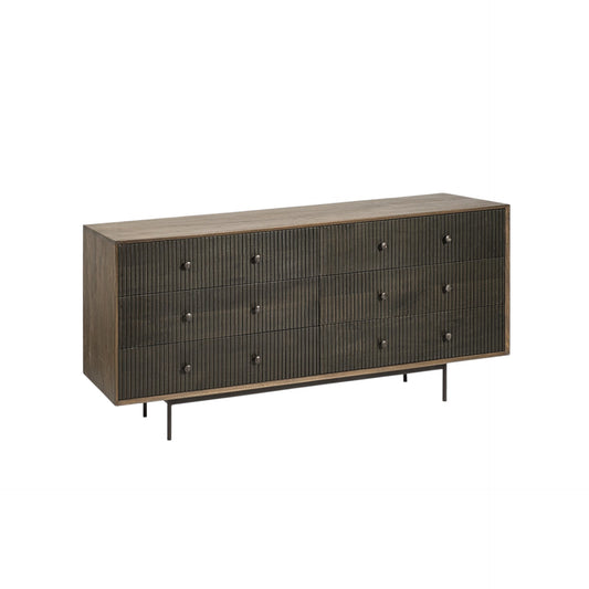 Brown & Black Solid Wood 6 Drawer Sideboard