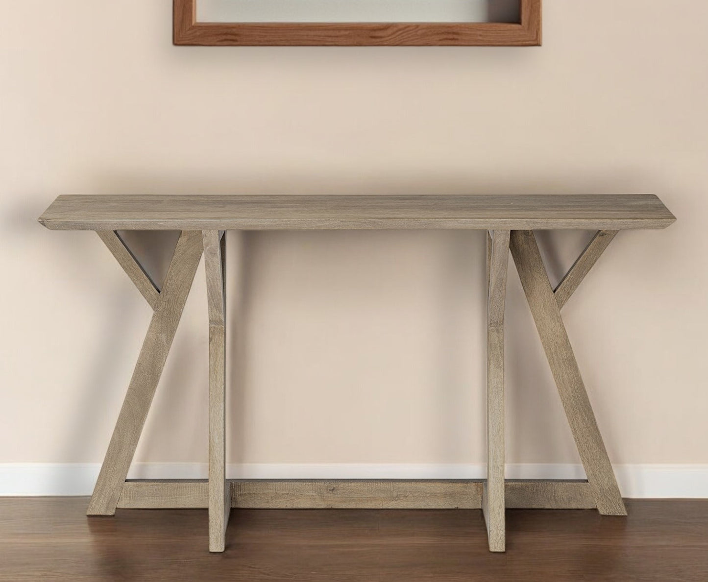 Brown Solid Wood Trestle Console Table