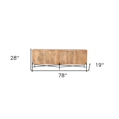 Brown Solid Wood Sideboard w/ 4 Doors
