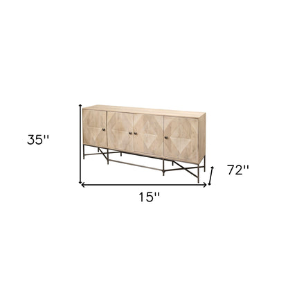 Light Brown Solid Mango Wood Sideboard w/ 4 Cabinet Doors