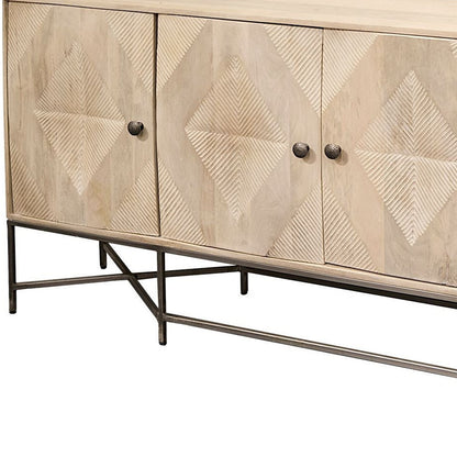 Light Brown Solid Mango Wood Sideboard w/ 4 Cabinet Doors