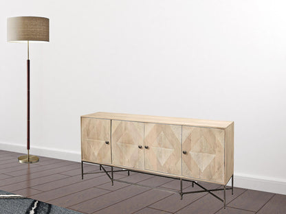 Light Brown Solid Mango Wood Sideboard w/ 4 Cabinet Doors