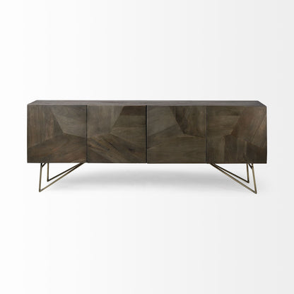 Dark Brown Solid Wood Sideboard w/ 4 Doors