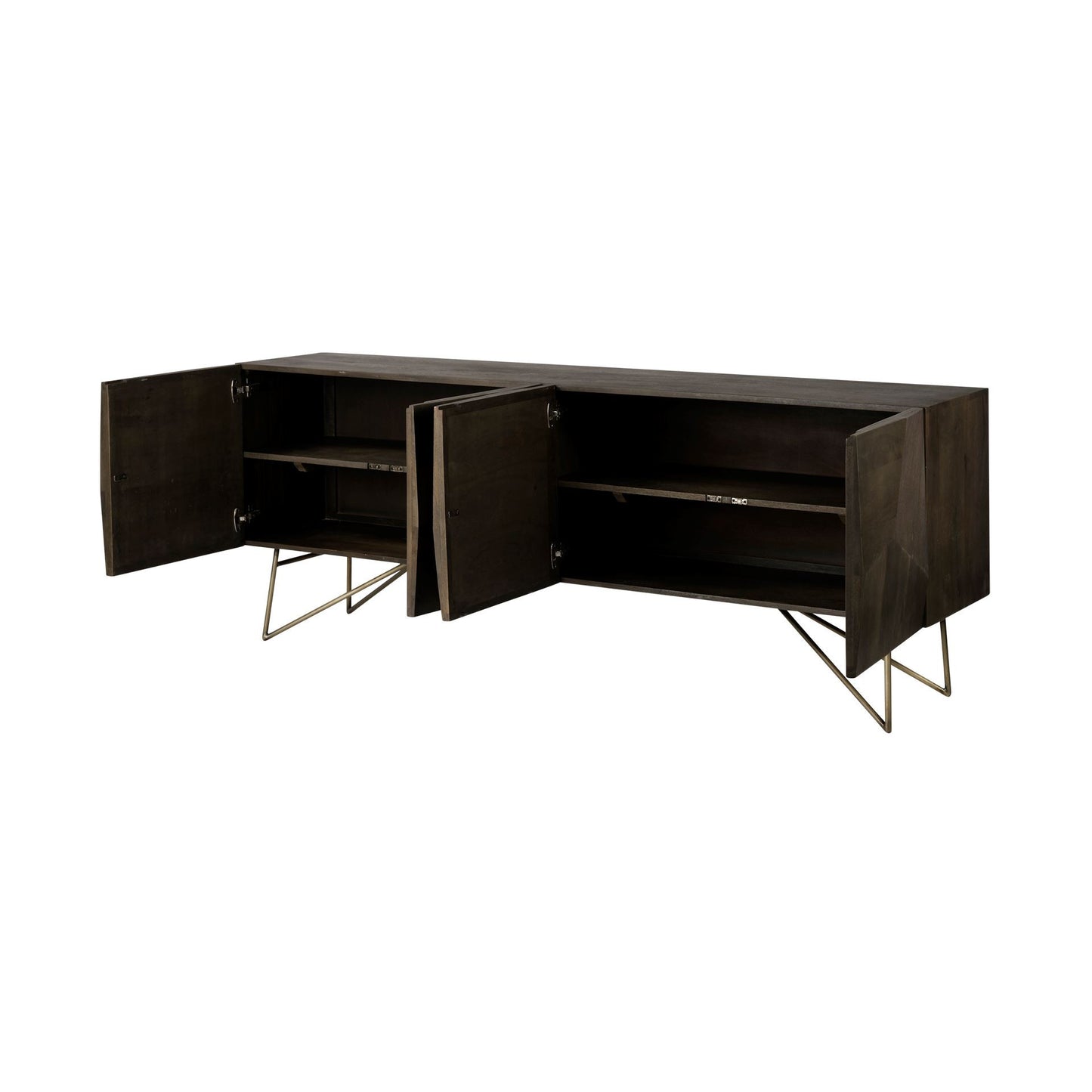 Dark Brown Solid Wood Sideboard w/ 4 Doors