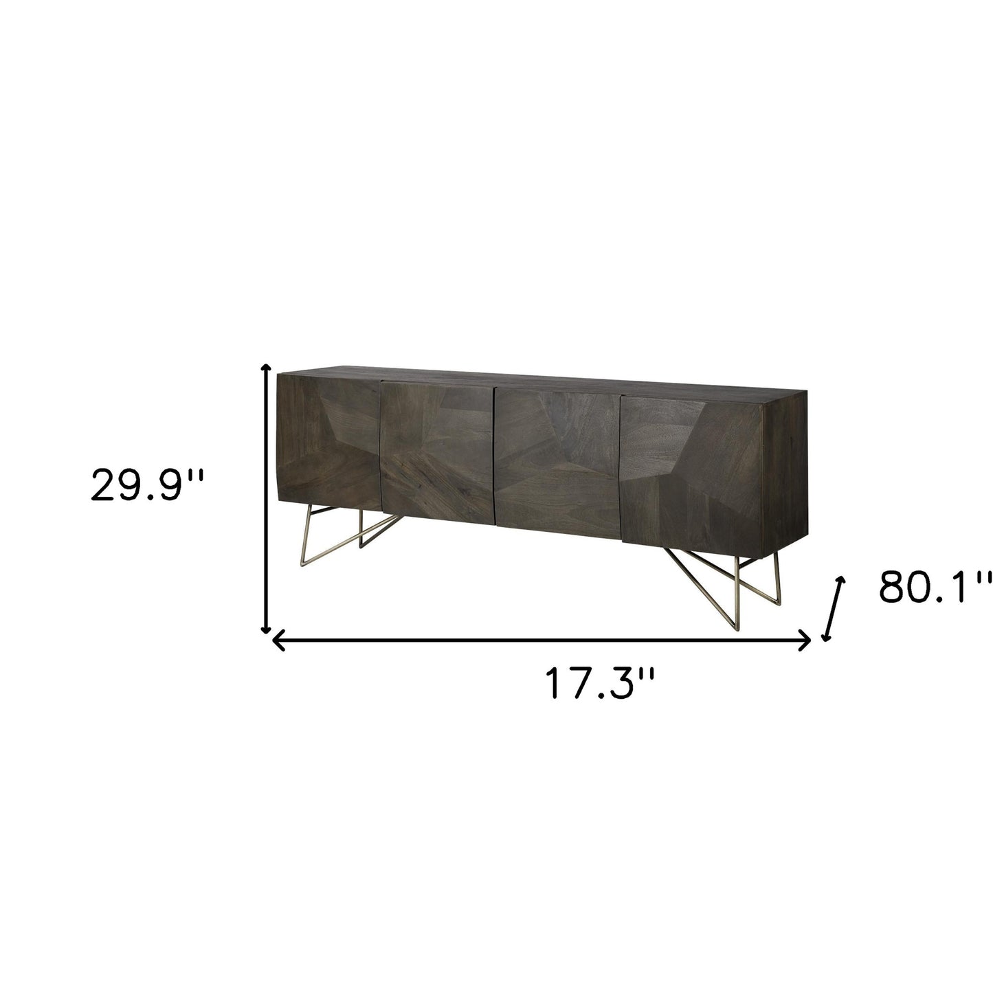 Dark Brown Solid Wood Sideboard w/ 4 Doors