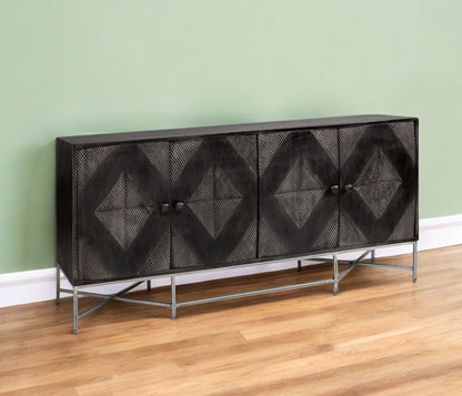 Black Solid Wood Sideboard w/ 4 Doors