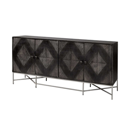 Black Solid Wood Sideboard w/ 4 Doors