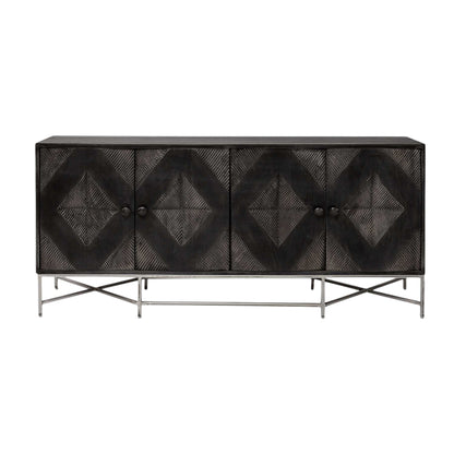 Black Solid Wood Sideboard w/ 4 Doors