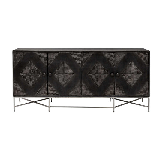 Black Solid Wood Sideboard w/ 4 Doors