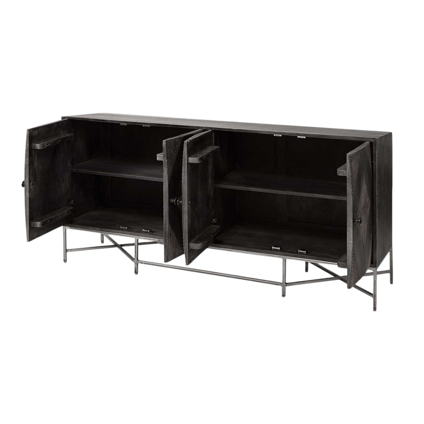 Black Solid Wood Sideboard w/ 4 Doors