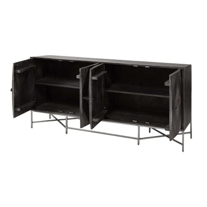 Black Solid Wood Sideboard w/ 4 Doors
