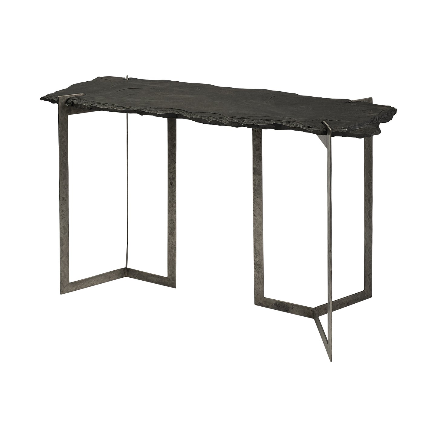 Black & Nickel Distressed Double Pedestal Console Table