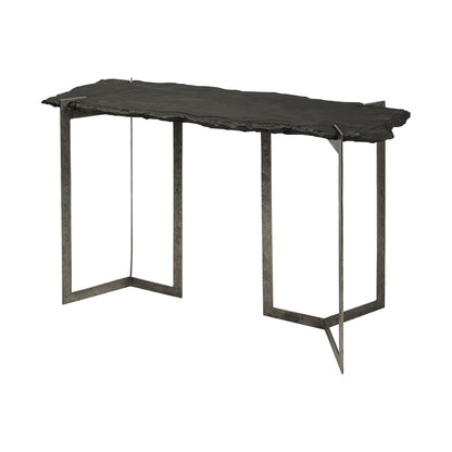 Black & Nickel Distressed Double Pedestal Console Table