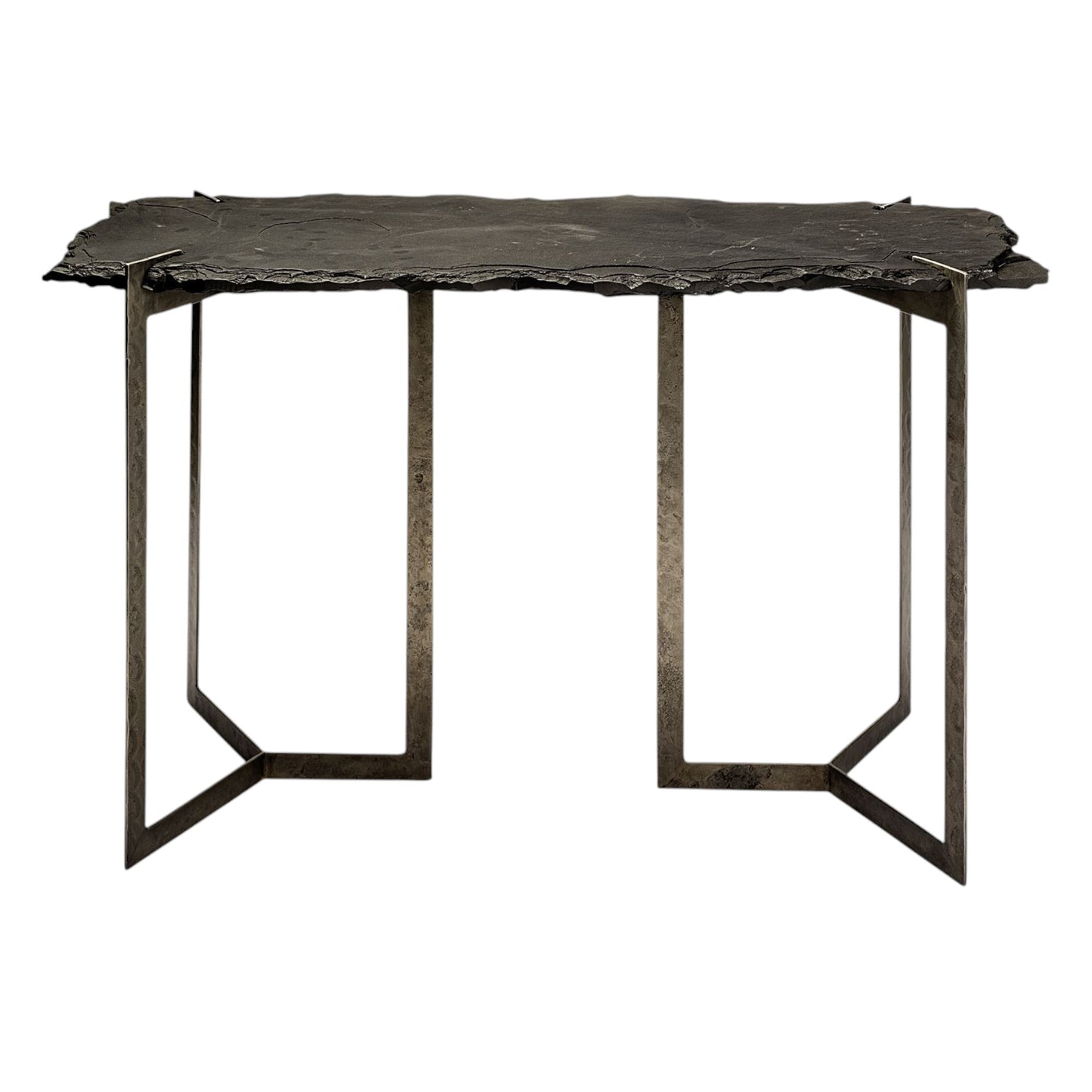 Black & Nickel Distressed Double Pedestal Console Table