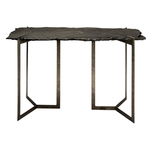 Black & Nickel Distressed Double Pedestal Console Table