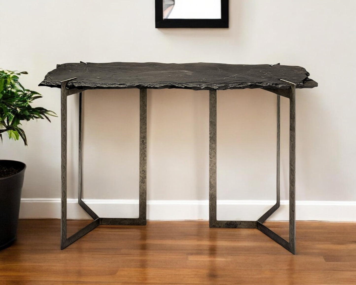Black & Nickel Distressed Double Pedestal Console Table