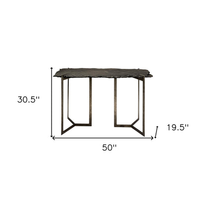 Black & Nickel Distressed Double Pedestal Console Table