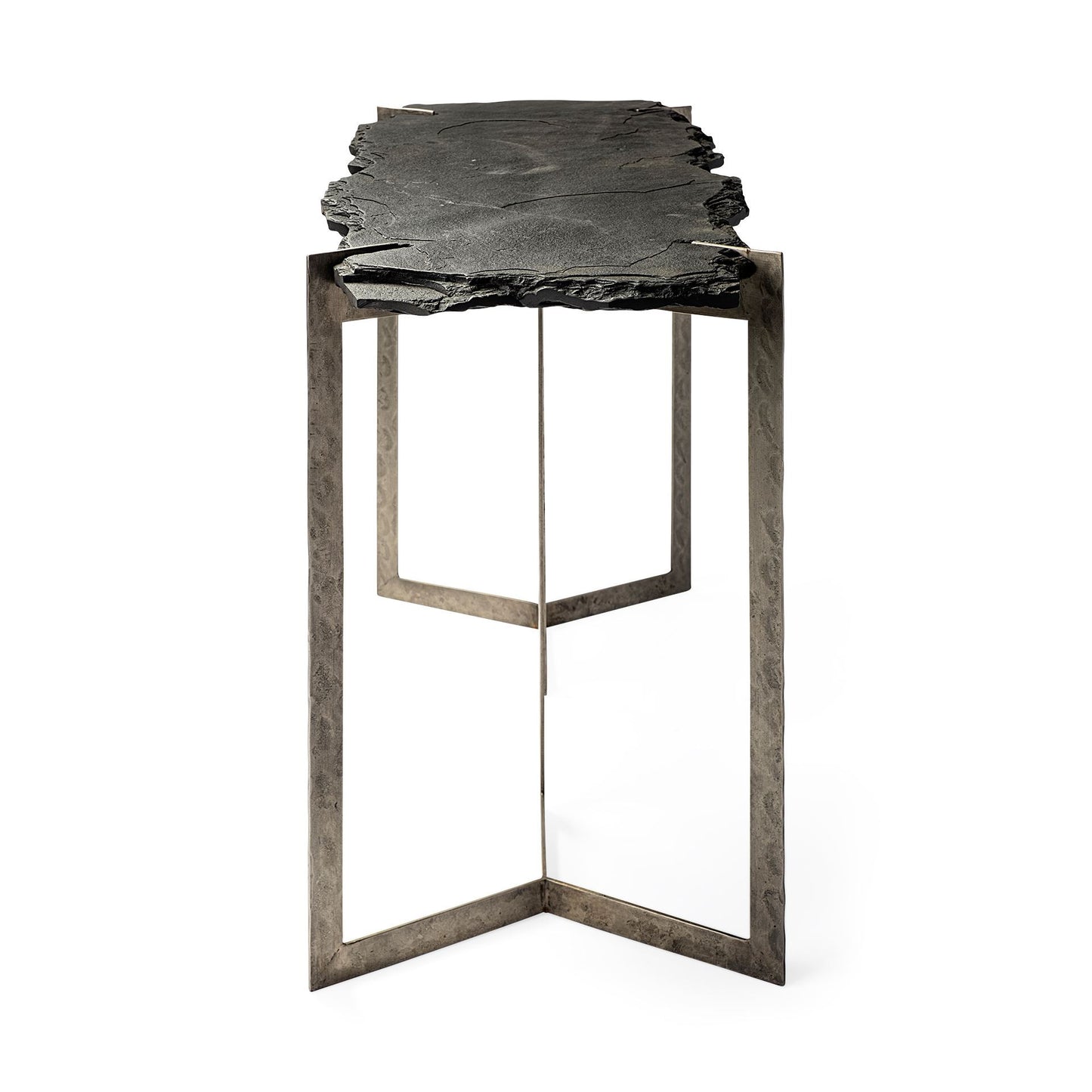 Black & Nickel Distressed Double Pedestal Console Table