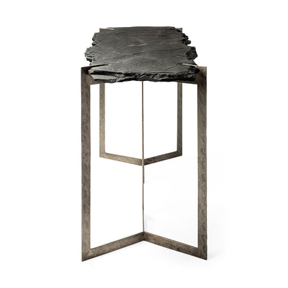 Black & Nickel Distressed Double Pedestal Console Table