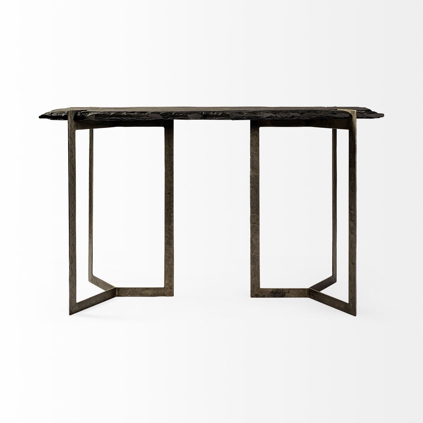 Black & Nickel Distressed Double Pedestal Console Table