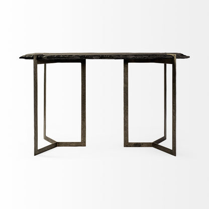 Black & Nickel Distressed Double Pedestal Console Table