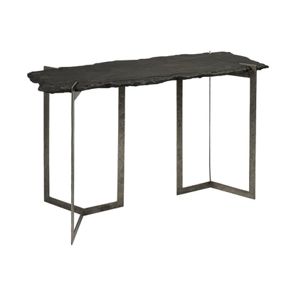 Black & Nickel Distressed Double Pedestal Console Table