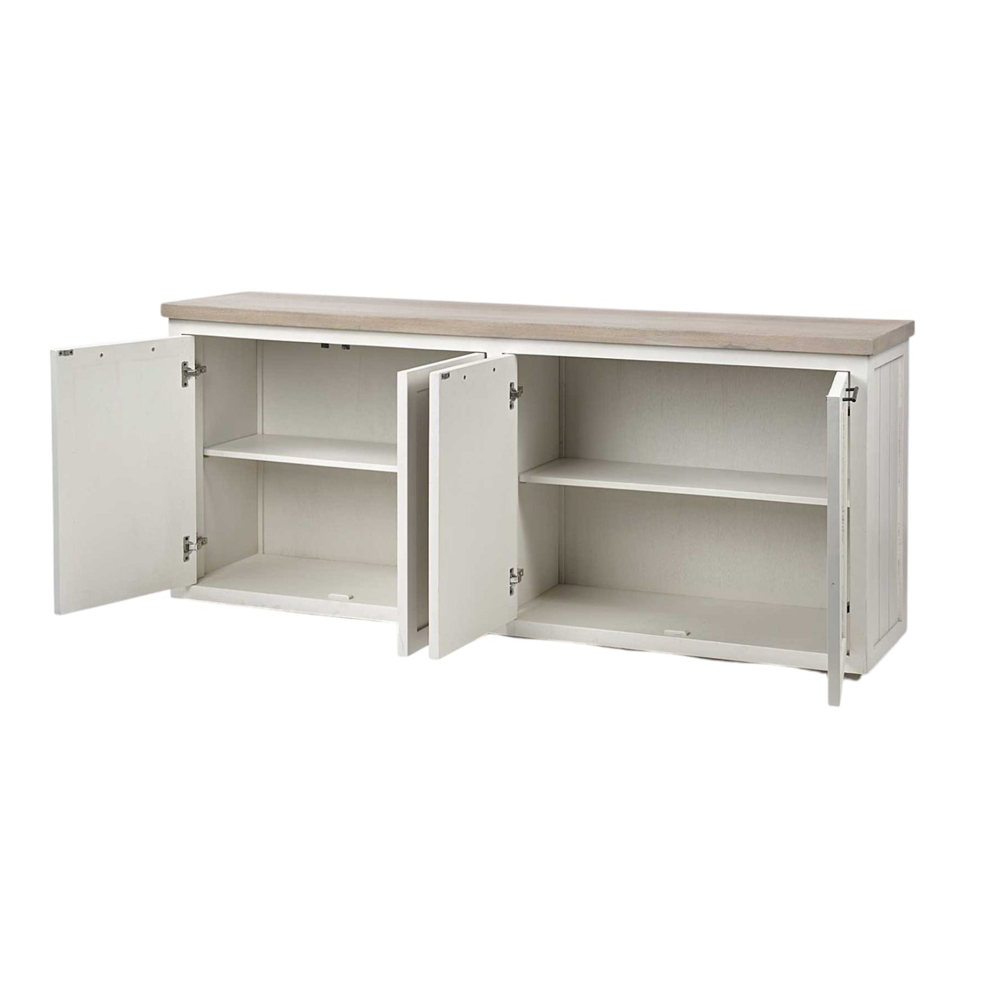 Brown & White Solid Wood Sideboard w/ 4 Doors