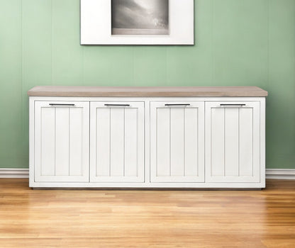 Brown & White Solid Wood Sideboard w/ 4 Doors