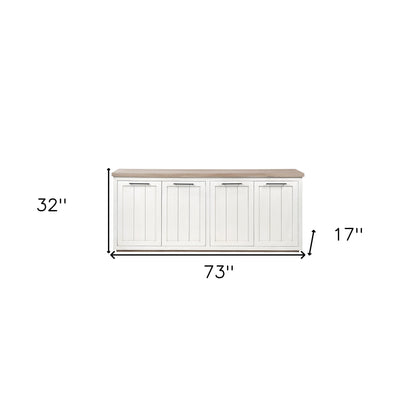 Brown & White Solid Wood Sideboard w/ 4 Doors