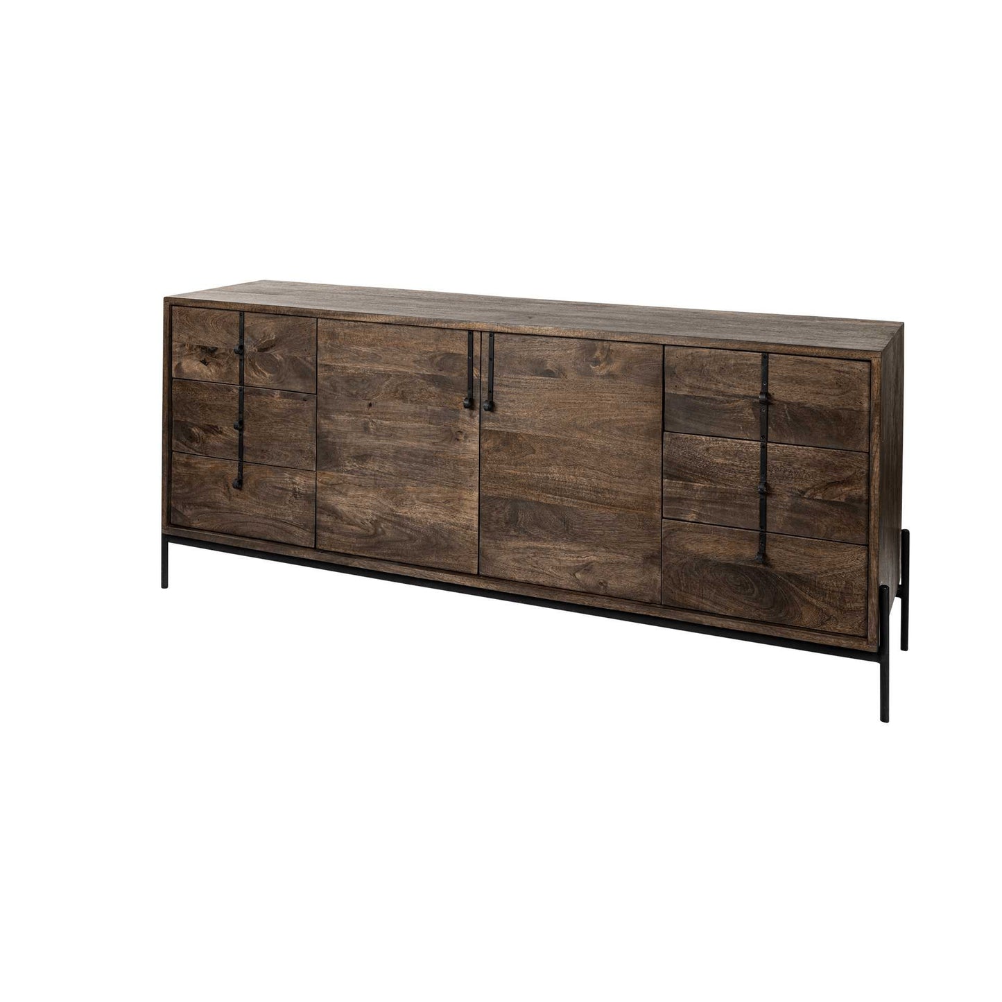 Brown Solid Wood 6 Drawer Sideboard w/ 2 Doors
