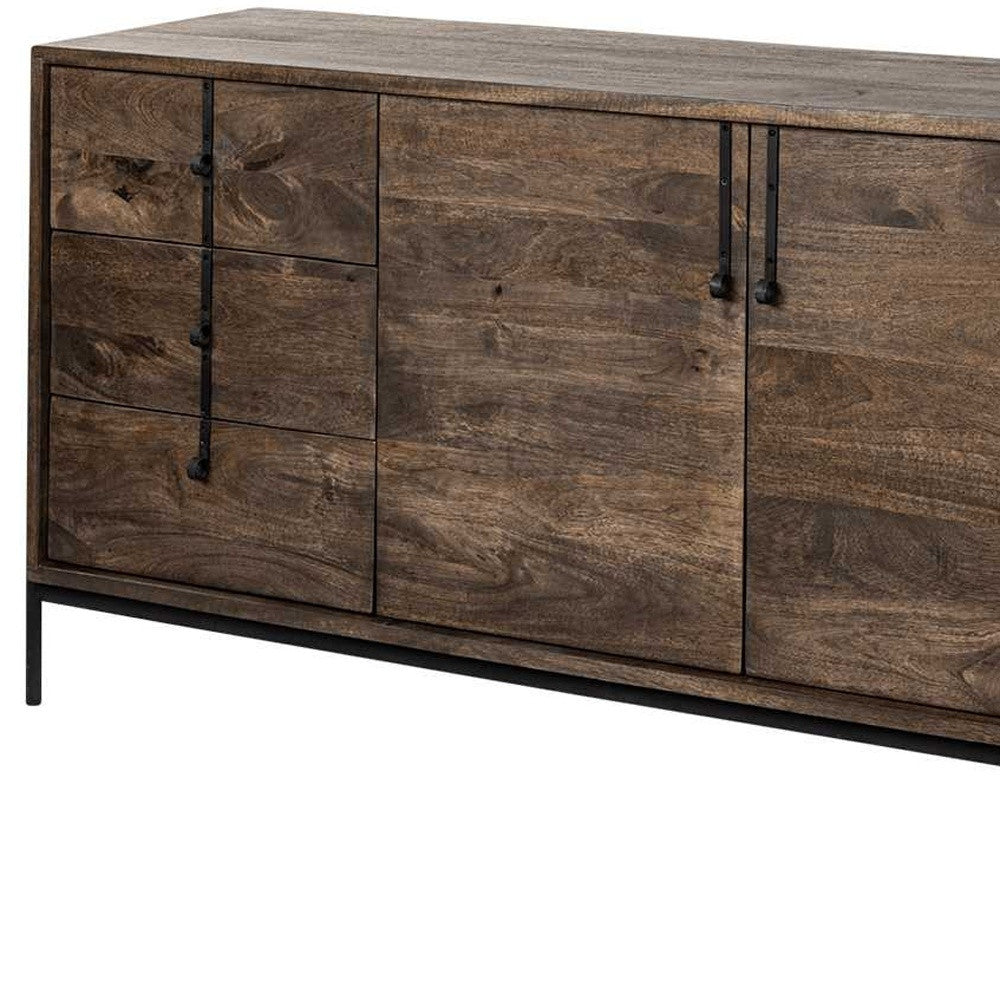 Brown Solid Wood 6 Drawer Sideboard w/ 2 Doors