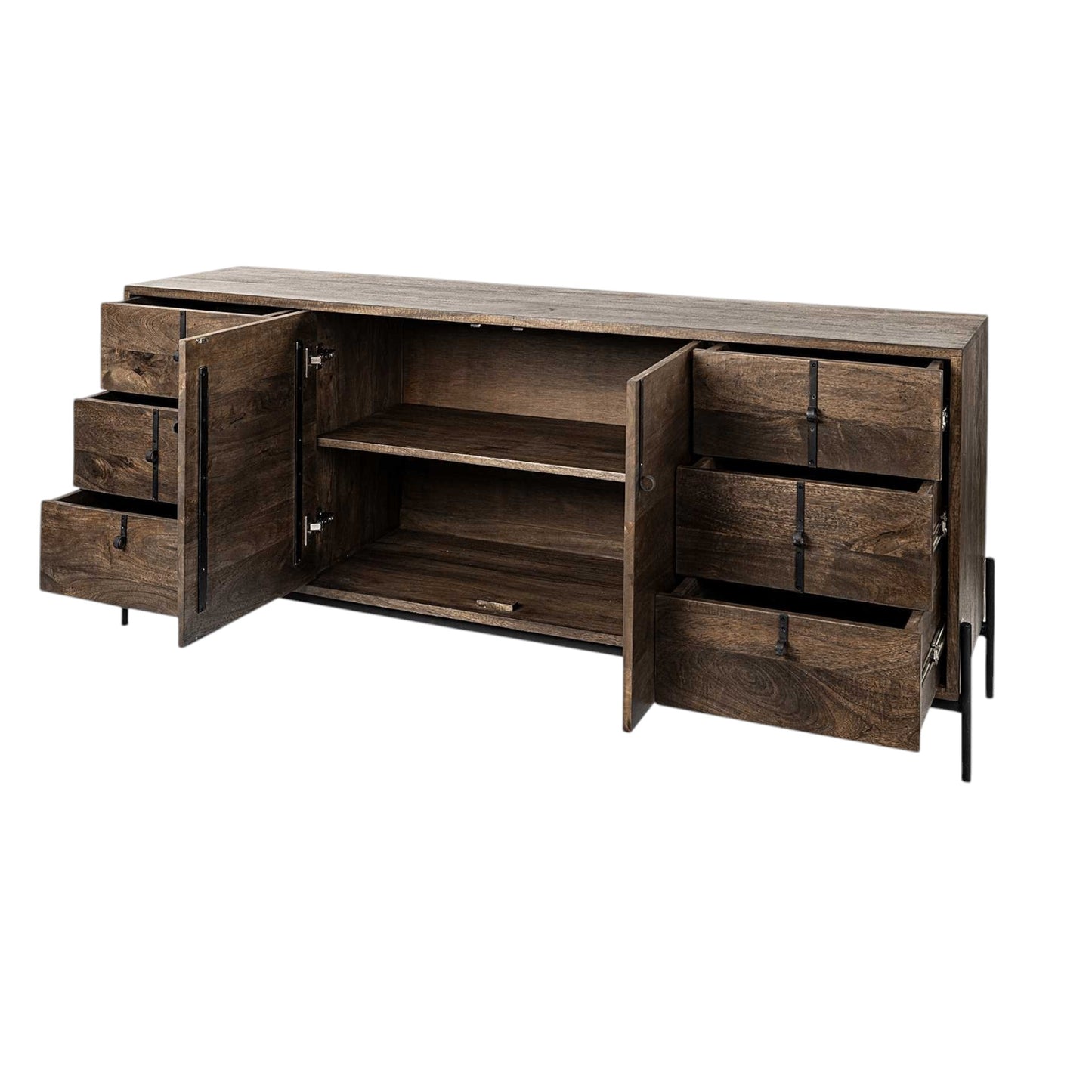Brown Solid Wood 6 Drawer Sideboard w/ 2 Doors
