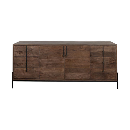 Brown Solid Wood 6 Drawer Sideboard w/ 2 Doors