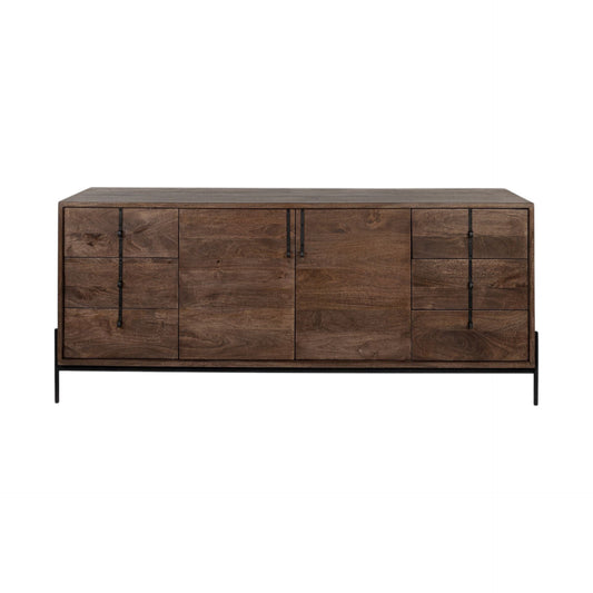 Brown Solid Wood 6 Drawer Sideboard w/ 2 Doors