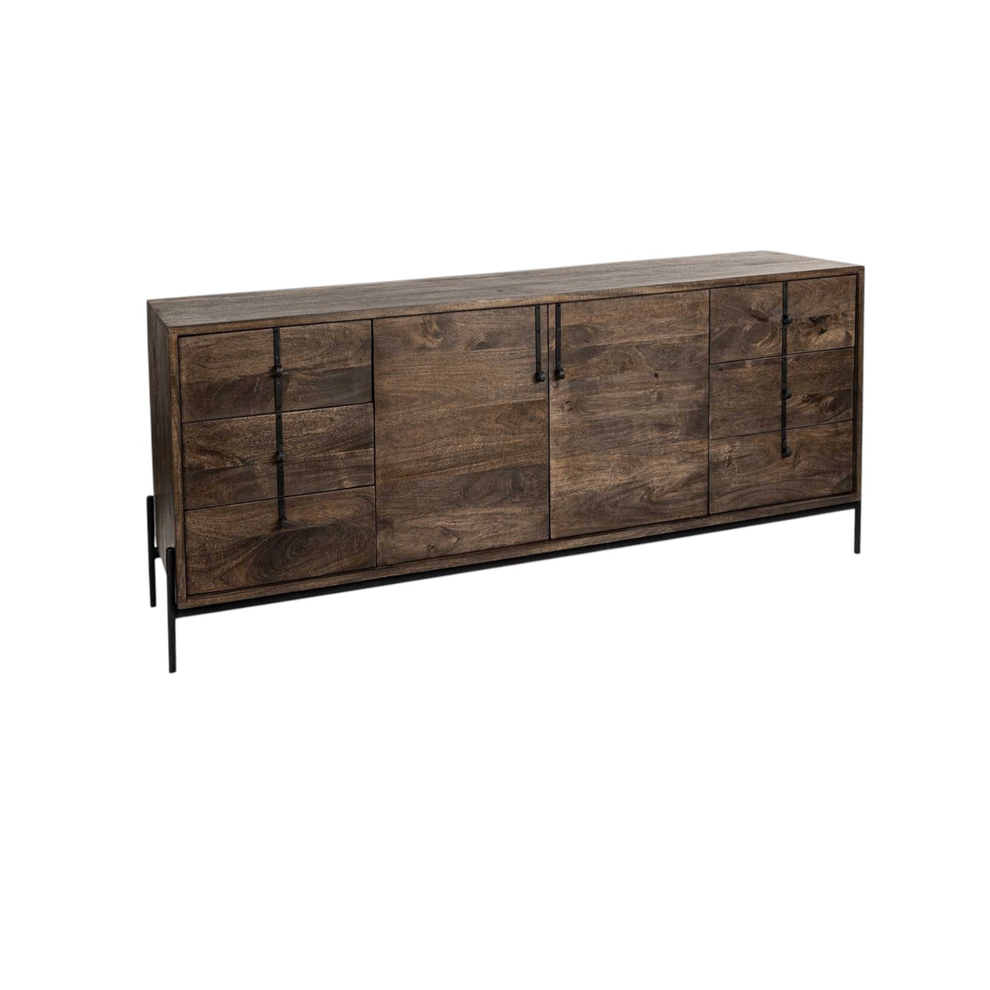 Brown Solid Wood 6 Drawer Sideboard w/ 2 Doors